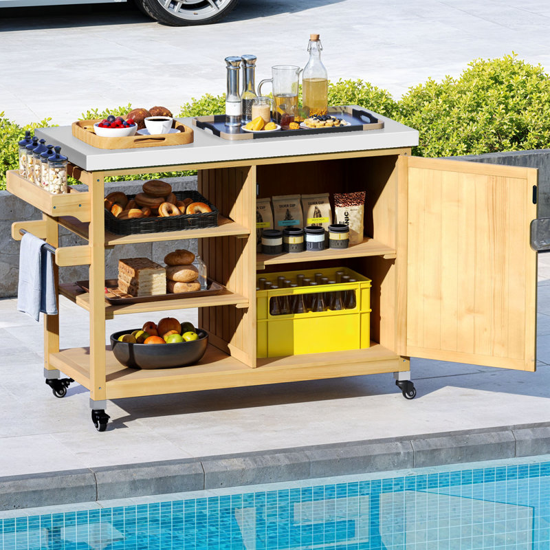 Chariot-bar l 53,7 po avec comptoir et rangement en acier inoxydable