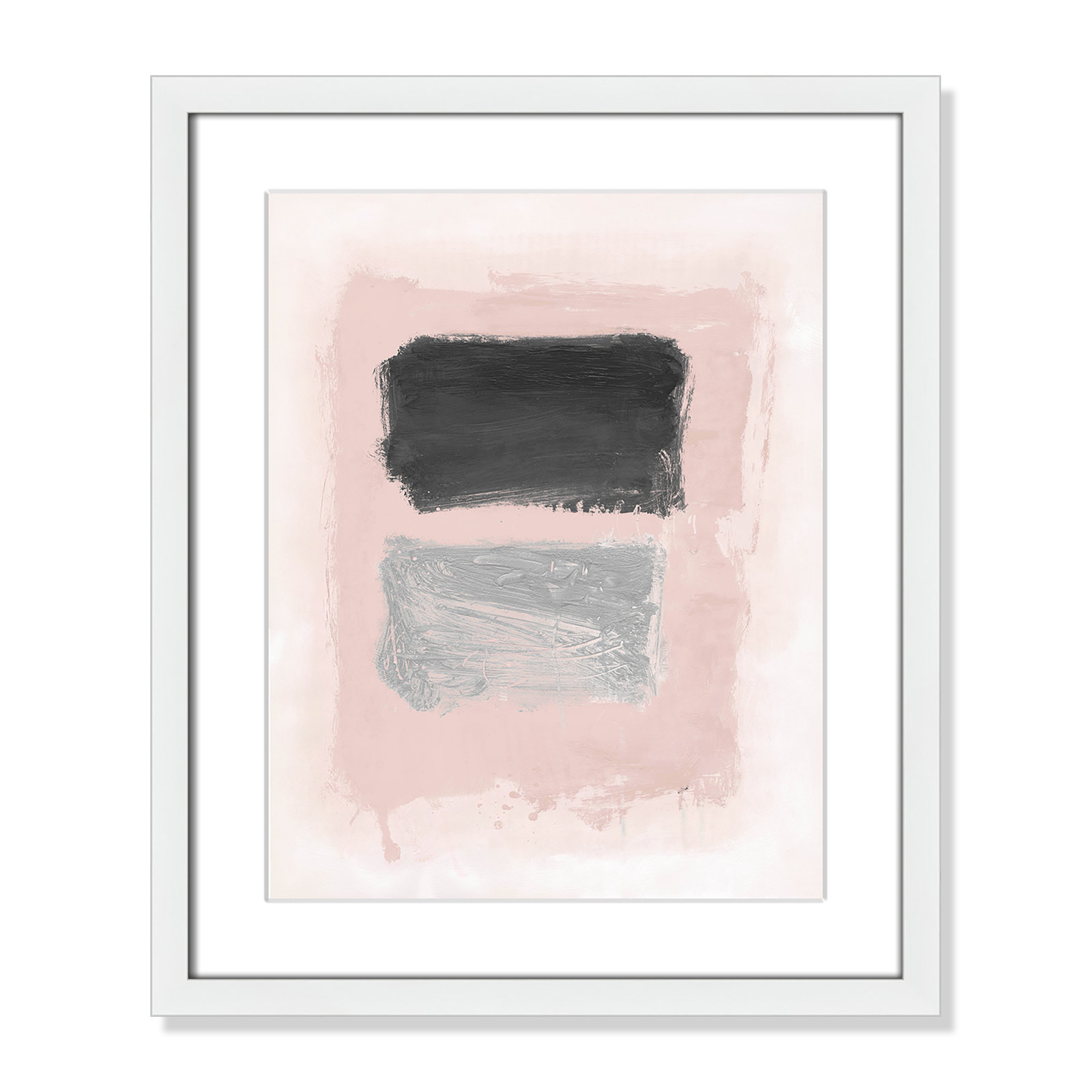 Pink, Black and Silver Shimmer I Print, 19" H x 16" W x 1.25" D, White Matted Picture Framed