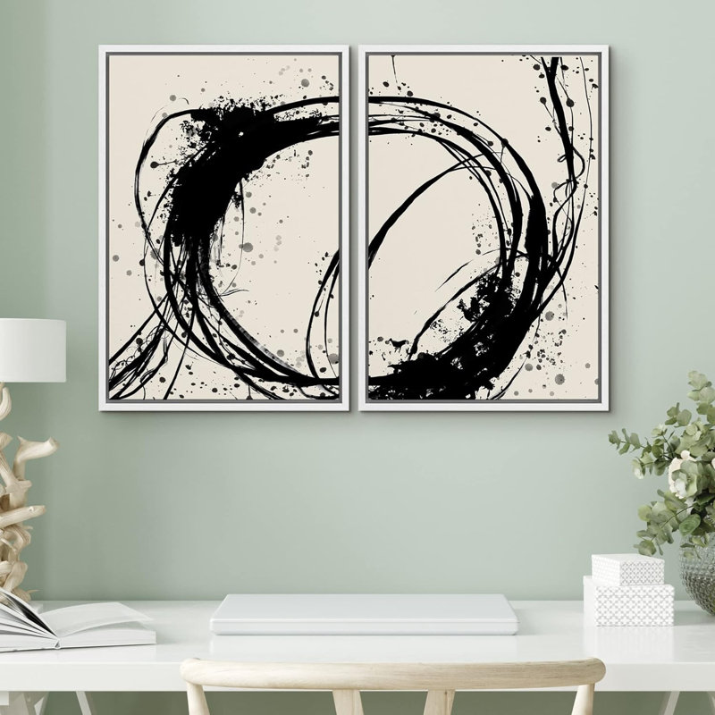 «Geometric Graffiti Paint Stroke Circles», 2 pièces, Blanc, H 36 po x l 24 po