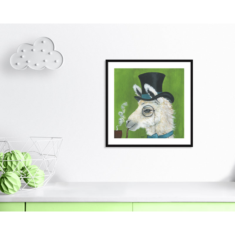 Lama et tuyau, art encadré, H 27,5 po x l 27,5 po x P 1,18 po, Cadre noir