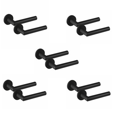 5 Pairs Mitred Design Door Handles on Round Rose in Matt Black Finish with 2.5" Tubular Latch - 52mm Diameter