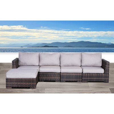 Caron 122'' High-Density Polyethylene (HDPE) Wicker Outdoor Sectional