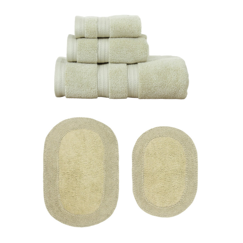 Brunk Collection 100% Soft Cotton 3 Pc Towel Set & 2 Pc Bath Rug Set, (Set of 5), Green
