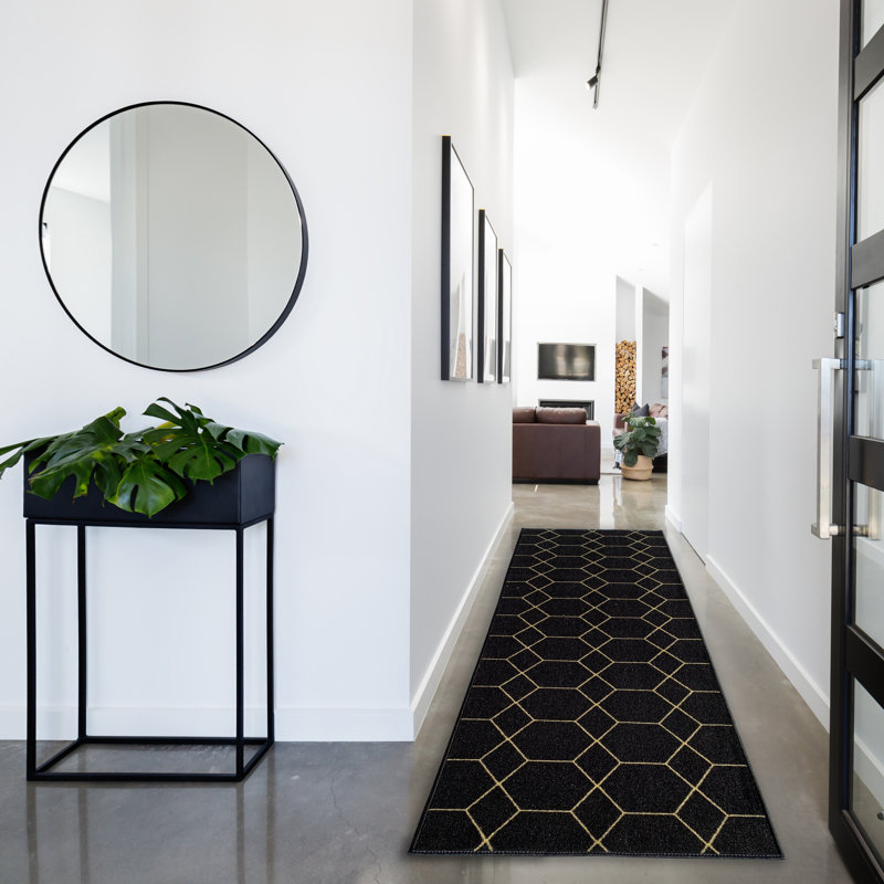 Drayton Geometric Tufted Black Area Rug, Runner 2'7'' x 8'