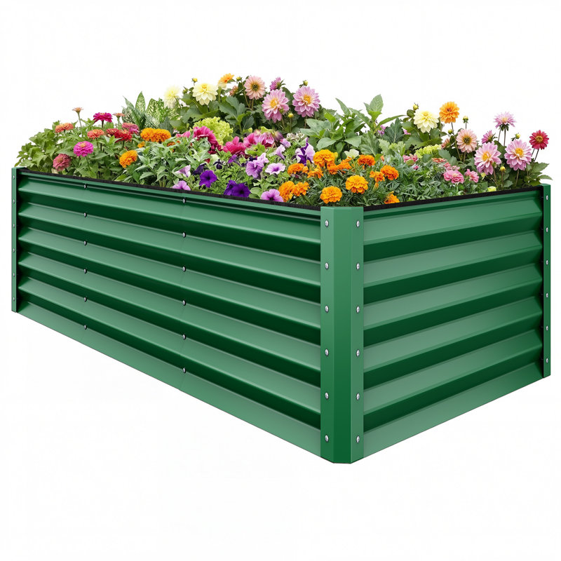Galvanized Raised Garden Bed With Gloves, 36" H x 96" W x 48" D, Green