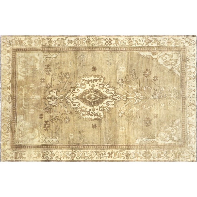Tapis brun / beige en laine noué à la main de conception unique 6 pi 5 po x 10 pi années 1960