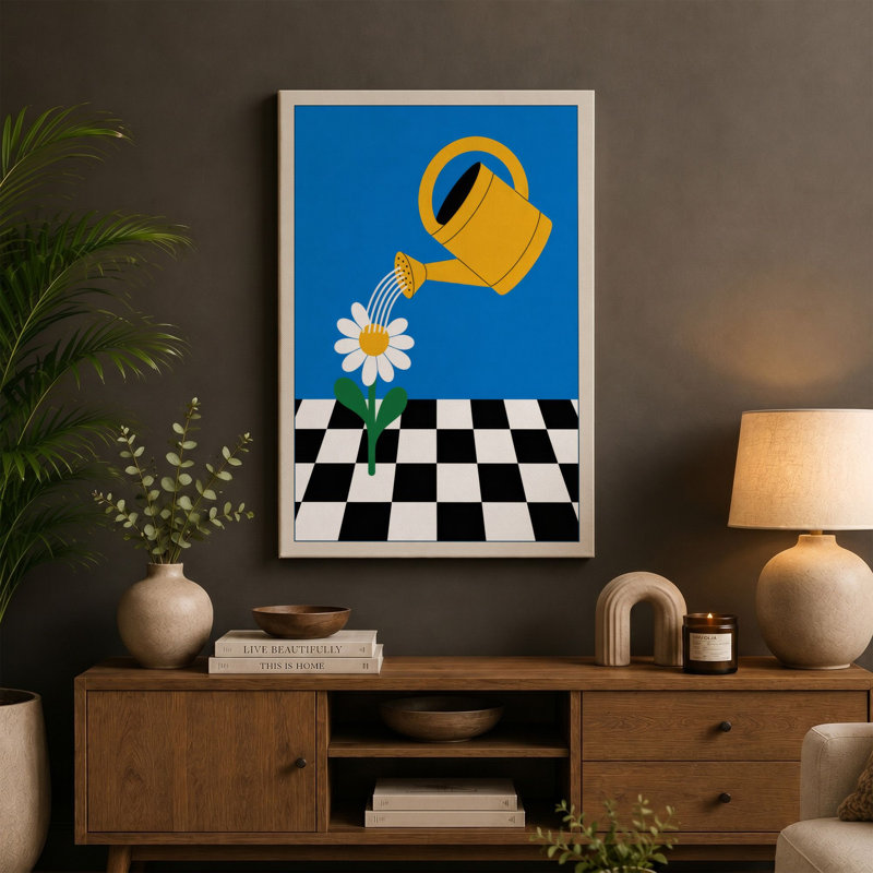 Watering the Daisy Modern - Wrapped Canvas, 18x12 - 45.7 x 30.5 cm, White Border