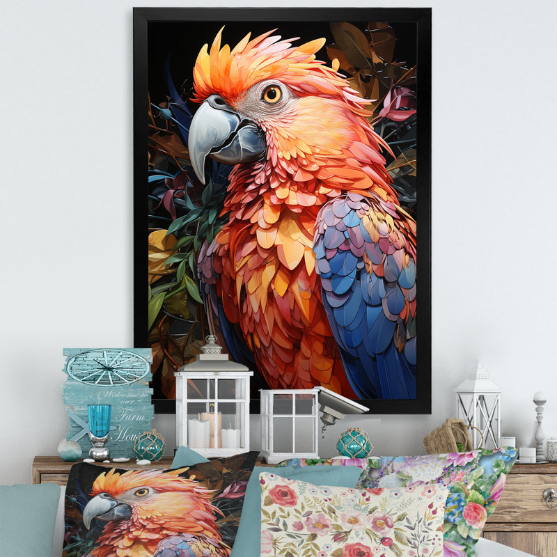 «Blue and Orange Vibrant Parrot Paradox II», reproduction sur toile, Cadre photo noir simple, H 20 po x l 12 po x P 1 po