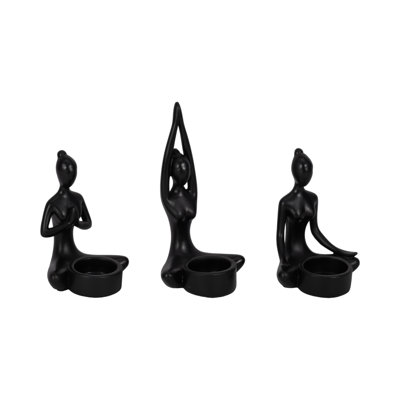 7"" Set of 3 Yoga Candle Holder Polyresin Seated Women Votive Candle Holder - 3"" x 3"" x 6 -  Bungalow Rose, 2825C7A7907B446EBCD2A9DFACC835A0