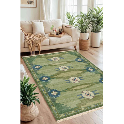 Tapis tribal géométrique vert sauge lavable à la machine 4 pi x 6 pi