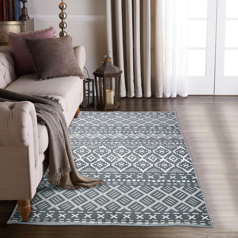 Tapis intérieur / extérieur en polyester tissé à la machine Iliu, Rectangle 3 pi x 5 pi