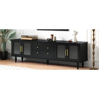 Radiant Tv Console For 78'' Tvs: Fluted Doors, Ample Storage, Black Mesmerizing 2 Cabinets, Drawers,