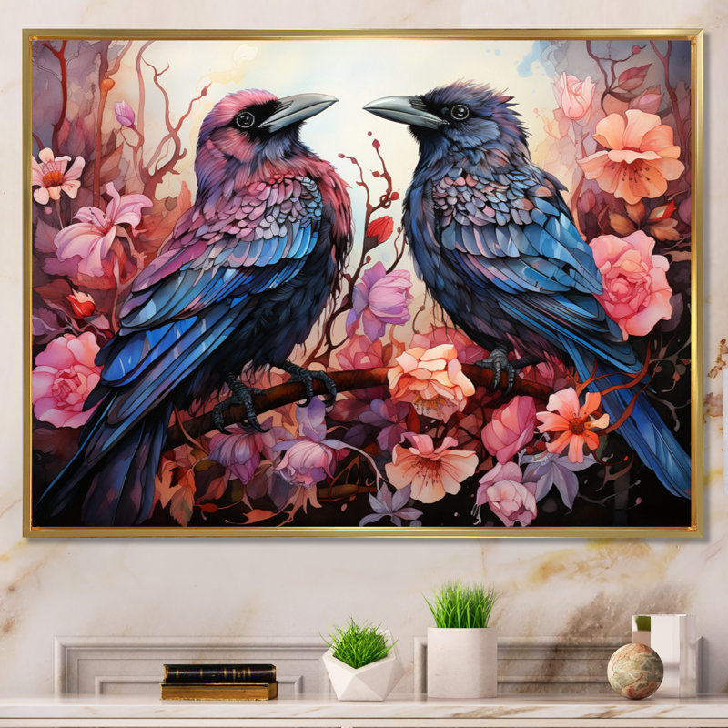 Crow Fantasy Royals II - Animals Canvas Prints, Cadre flottant doré, H 16 po x l 32 po x P 1 po