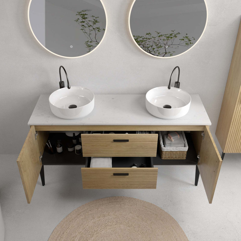 Meuble-lavabo autoportant 60 po avec évier, sans drain, sans robinet ni armoire d'appoint, 60 po KD, 60"