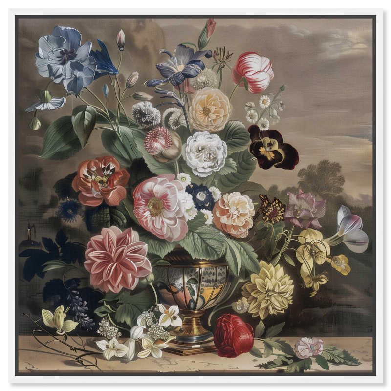 Art floral rétro classique sur toile Vase II classique par Art Remedy, H 31 po x l 31 po, Cadre flottant blanc