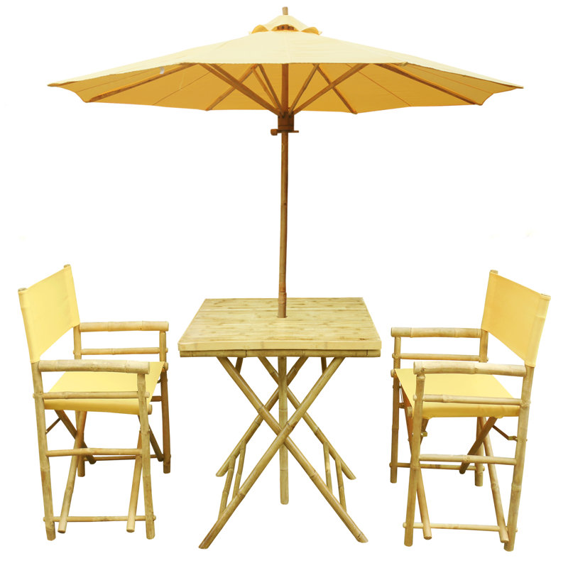 Ensemble bistro 3 pièces avec parasol Sinta, Jaune