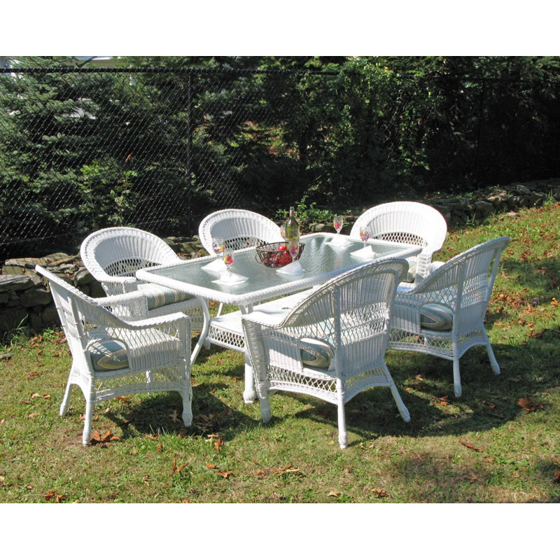 Ensemble repas 7 pièces avec coussin Camacho, Blanc, Sunbrella bleu marine