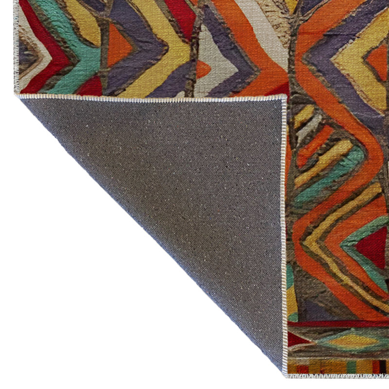 Mira Multi-Colored Striped Zig-Zag Patterned Creative Modern Decorative Rug, Rectangle 3'9.81" x 4'11.06"