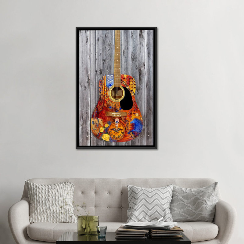 Texas Rocks Flag Guitar_1PC6, 48" H x 32" W, Black Floater Framed