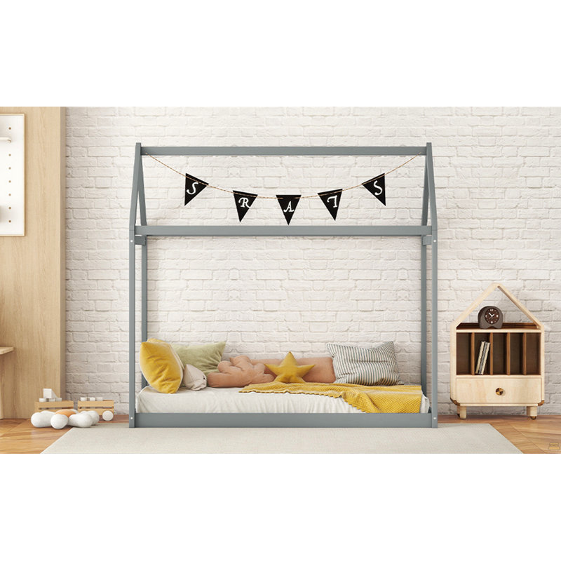 Lit maison en bois, Gris