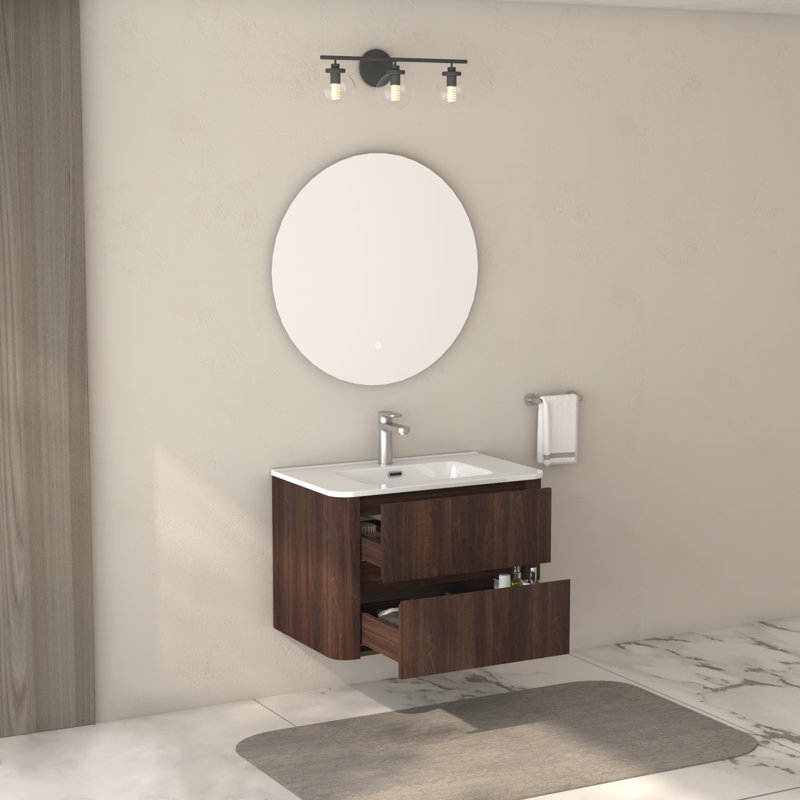 Meuble-lavabo flottant moderne 30 po avec évier en céramique et rangement spacieux Brinley