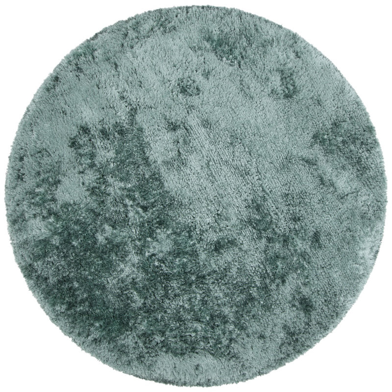 Tapis bleu marine à poils longs tissé à la main Joellen, Bleu sarcelle, Rond 7 pi 9 po