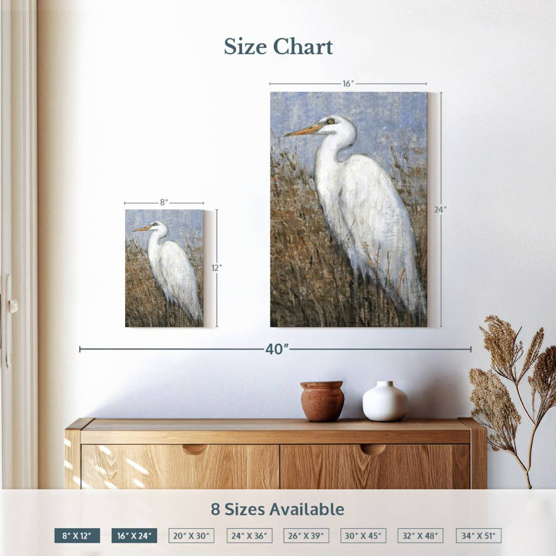 Brampt White Heron II, 12" H x 8" W