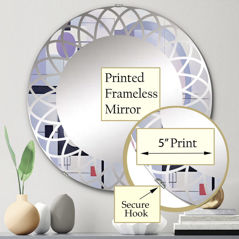 Mauve suprématisme dynamique Rhythm II - Miroir mural moderne rond, 24 po x 24 po