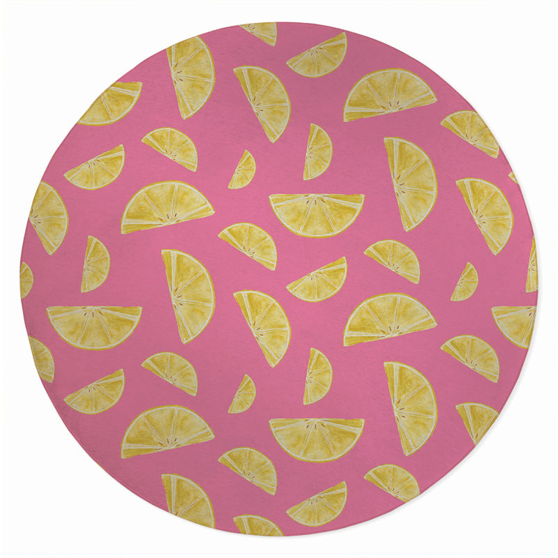 Summer Lemon Outdoor Rug, Round 5'