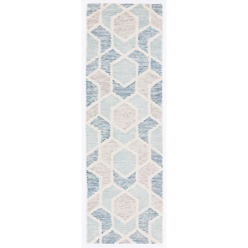 Tapis géométrique en laine / coton touffeté à la main Milhouse, Tapis de couloir 2 pi 6 po x 8 pi