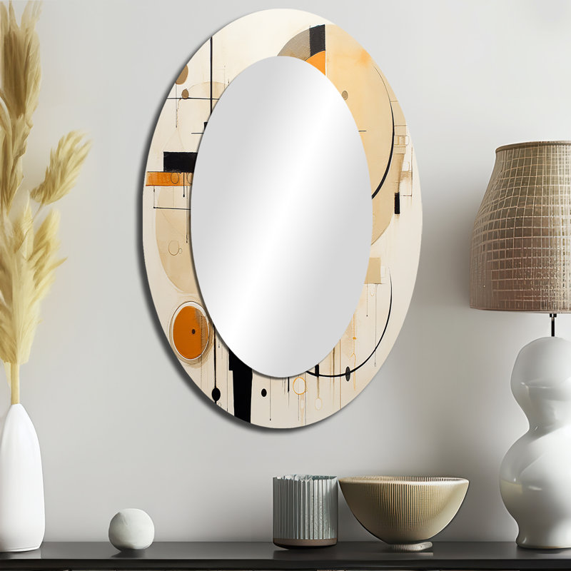 A Sense Of Timelessness Watercolor Yellow Black II - Modern Oval Wall Mirror, 36" x 24"