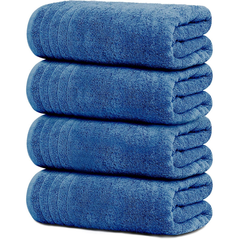 Pack Of 4  Bath Towels 100% Cotton,  & Lighter , Quicker To Dry, Super Soft And Absorbent, Perfect For Bathroom, Blue