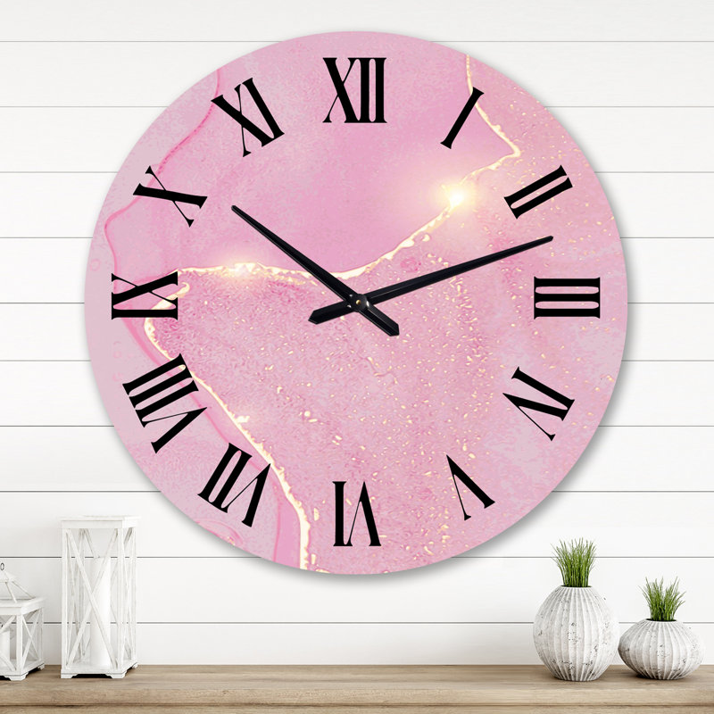 Rose et marbre liquide Art III - horloge murale moderne rose, Grand