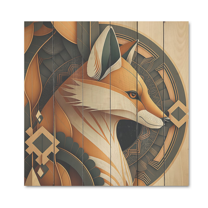 «Retro Graphic Fox I», reproduction sur bois, L 36 po x H 36 po x P 1,5 po