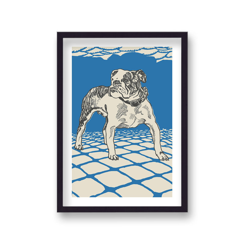 Blue Screenprint English Bulldog by Vouvart - Single Picture Frame Print