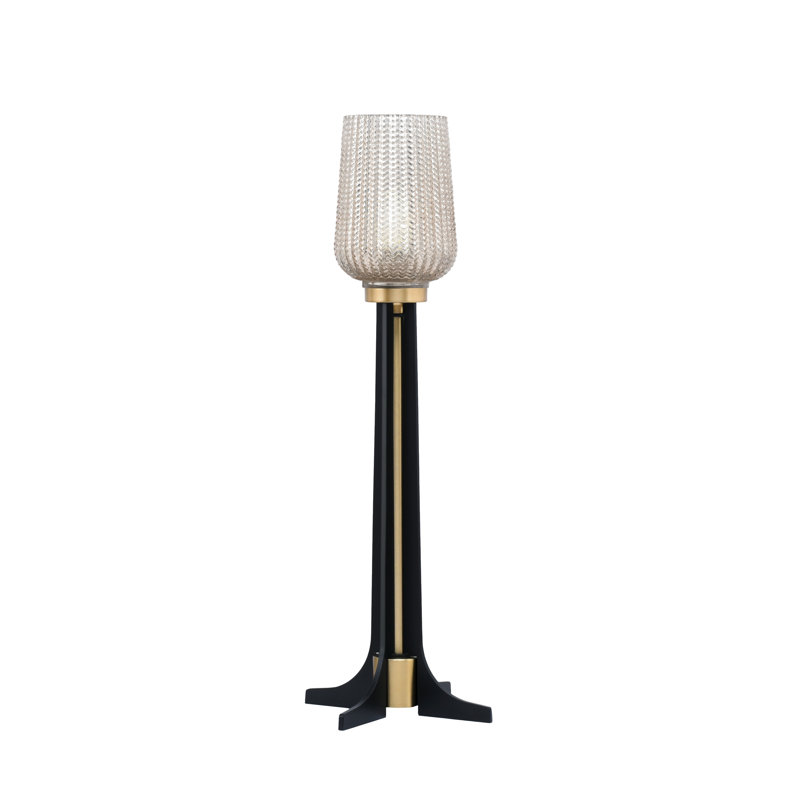 Lampe d'appoint Marivi avec verre texturé de 5 po, Argent argent, Noir mat / laiton nouvel âge