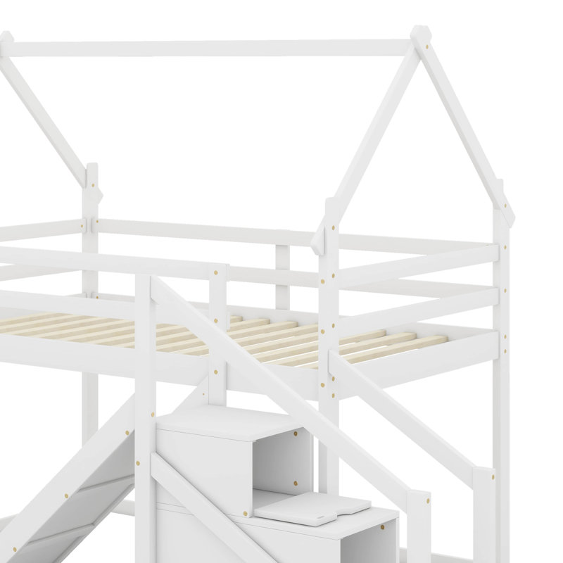 Lit simple mezzanine ou superposé simple avec glissade, Blanc