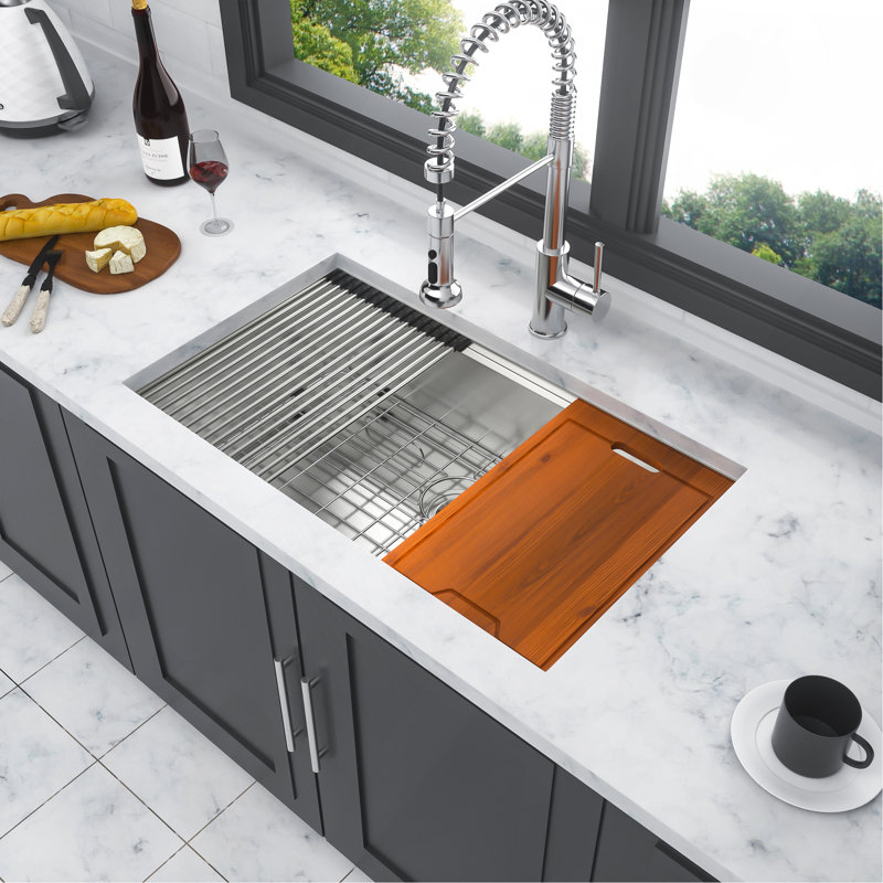 Single Bowl Undermount Workstation Kitchen Sink - 33"X19"X 10" Inch 16 Gauge Stainless Steel Deep Sink