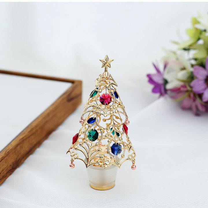 Arbre de table de noël plaqué 24 carats, Or