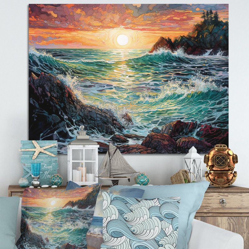«Green Sunset At The Beach III», reproduction d'art sur toile, H 34 po x l 44 po x P 1,5 po, Toile tendue