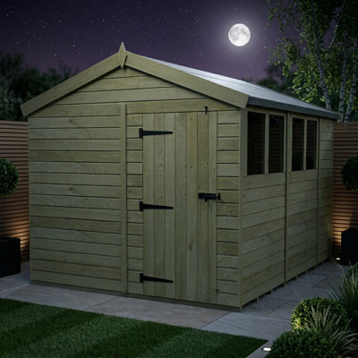 Total Sheds 8ft x 11ft Apex Garden Shed - Single Door - With Windows - Pressure Treated Timber - UK Manufactured