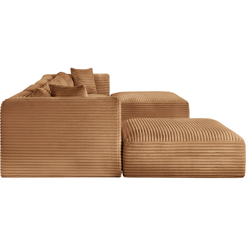 Canapé modulaire Carmean, Velours côtelé texturé, 2 repose-pieds sans accoudoirs, 2 en coin, 2 repos