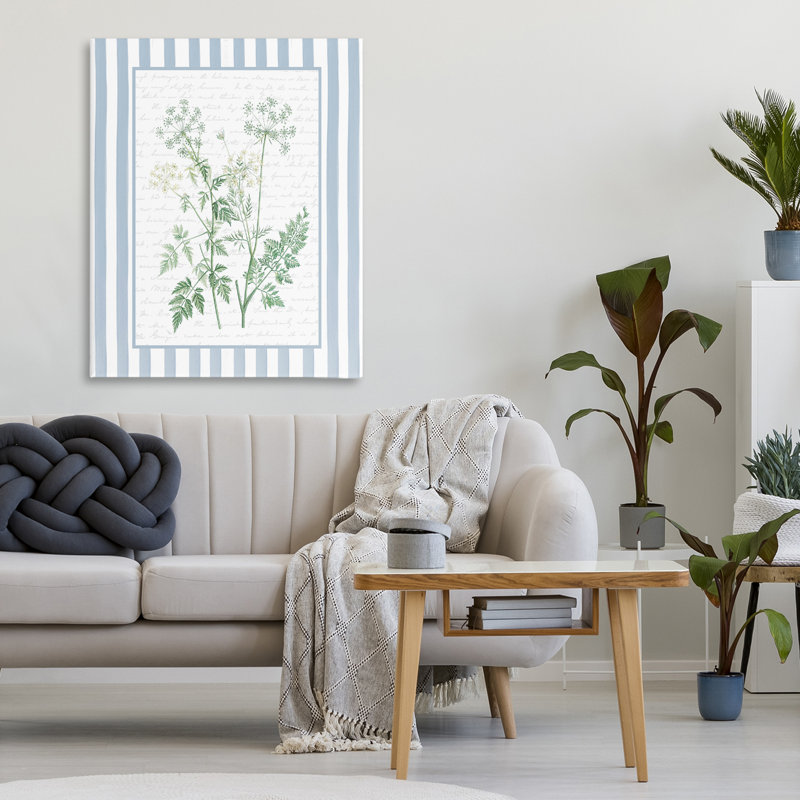 Herbes sauvages sur toile à rayures bleues, design par lettré et doublé, H 30 po x l 24 po