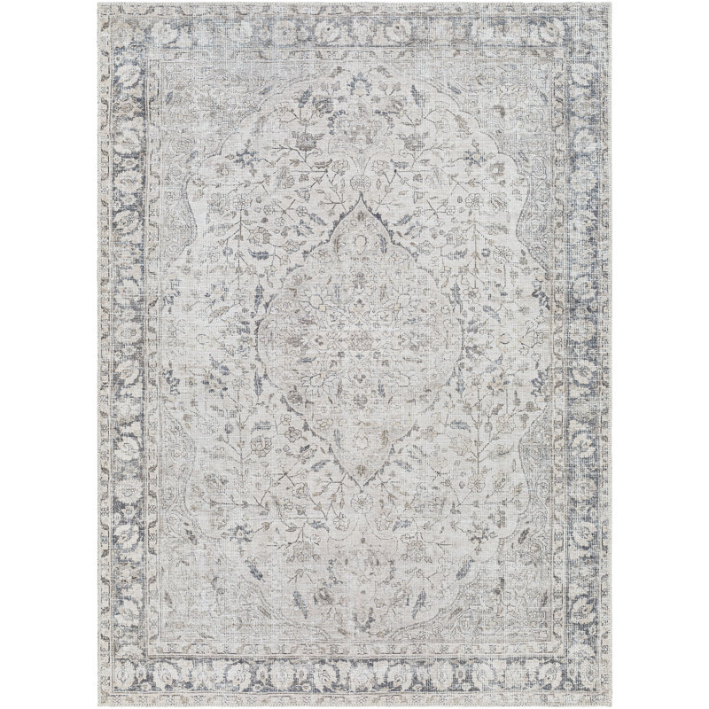Brackston Light Grey Machine Washable Area Rug, Rectangle 5'3" x 7'3"