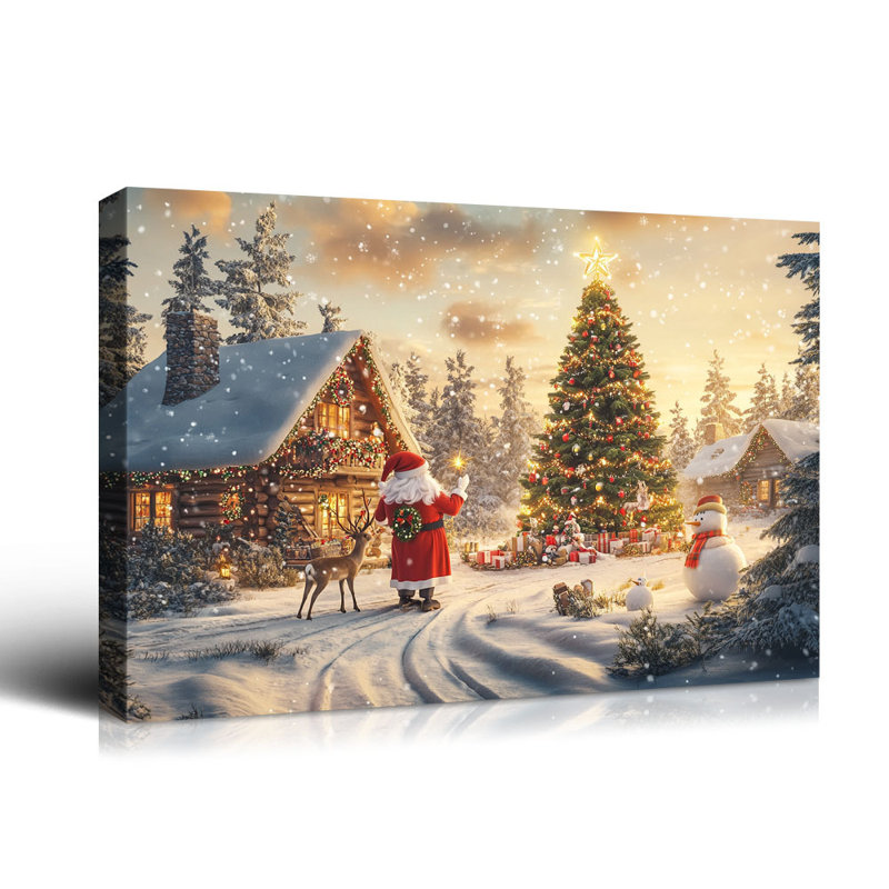 Art de Noël de Noël à la ferme, campagne enneigée avec grange rouge, charmantes décorations d'hiver, décoration sur toile tendue avec châssis de qualité supérieure, prêt à accrocher