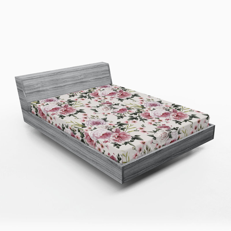 Drap-housse à motif floral Ambesonne, Vert armée, rose pastel / floral, Drap-housse de taille double