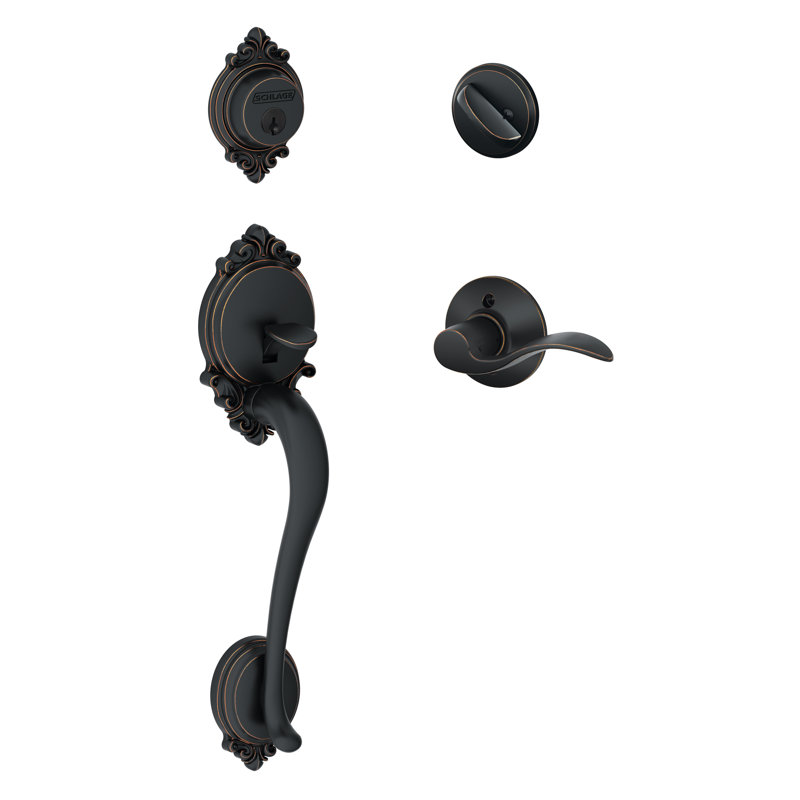 Ensemble de poignées avec pêne dormant, poignée de porte et rosette Brookshire, Côté droit, Bronze vieilli
