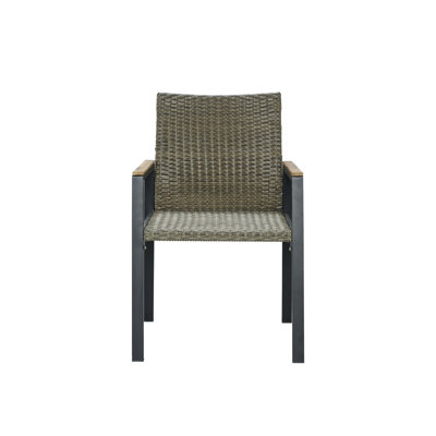 Outdoor Resin Wicker Dining Chair Set Of 2, Stackable Patio Chairs With Acacia Wood Armrests, Powder-Coated Steel Frame, Weather-Resistant Hand-Woven Outdoor Chairs For Patio, Balcony, Garden