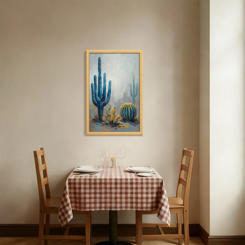 «Plants & Flowers Blue Cactus Desert Landscape», reproduction d'art, H 18 po x l 12 po
