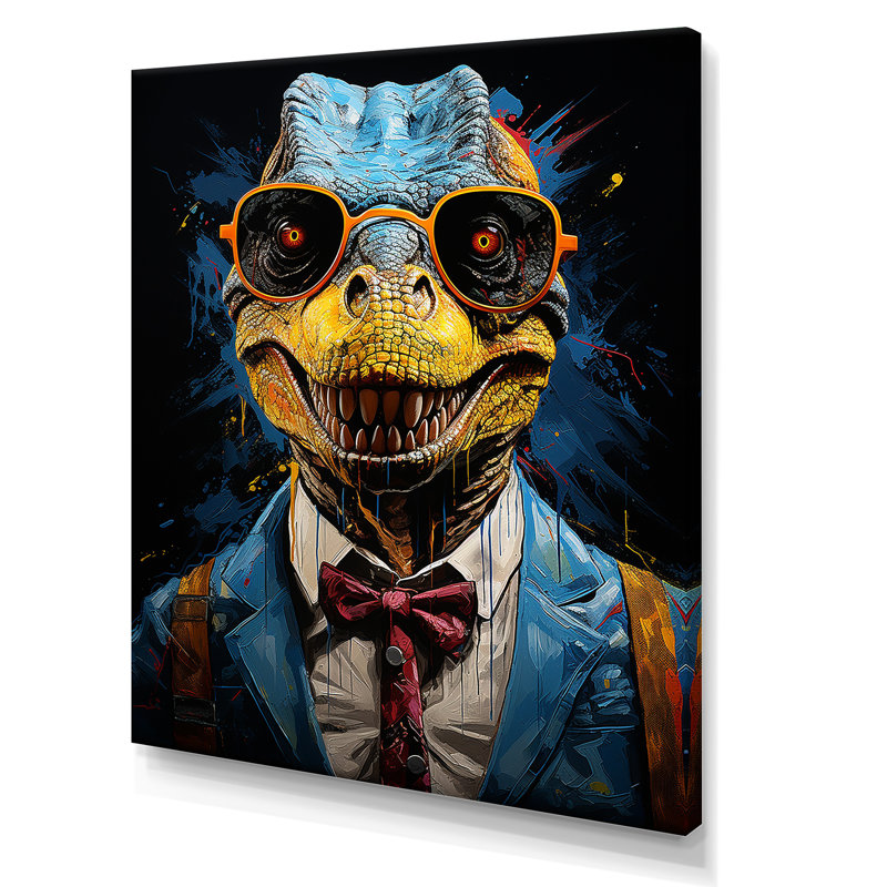 Classical Dino Grace In Suit - Dinosaur Wall Art, Wrapped Canvas, 40" H x 30" W x 1.5" D